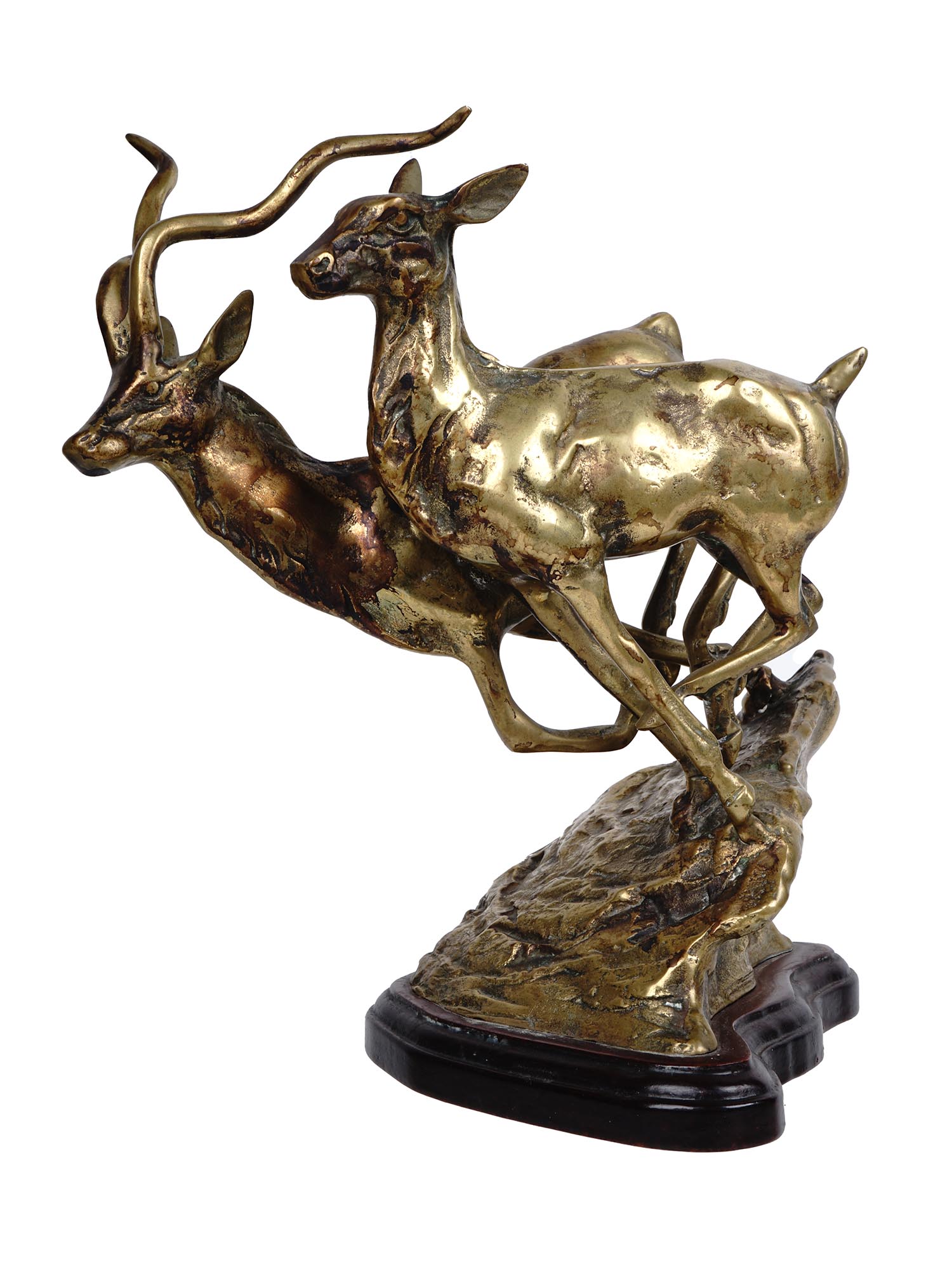 LAST WAX GILT CAST BRONZE FIGURAL GROUP OF DEER PIC-0